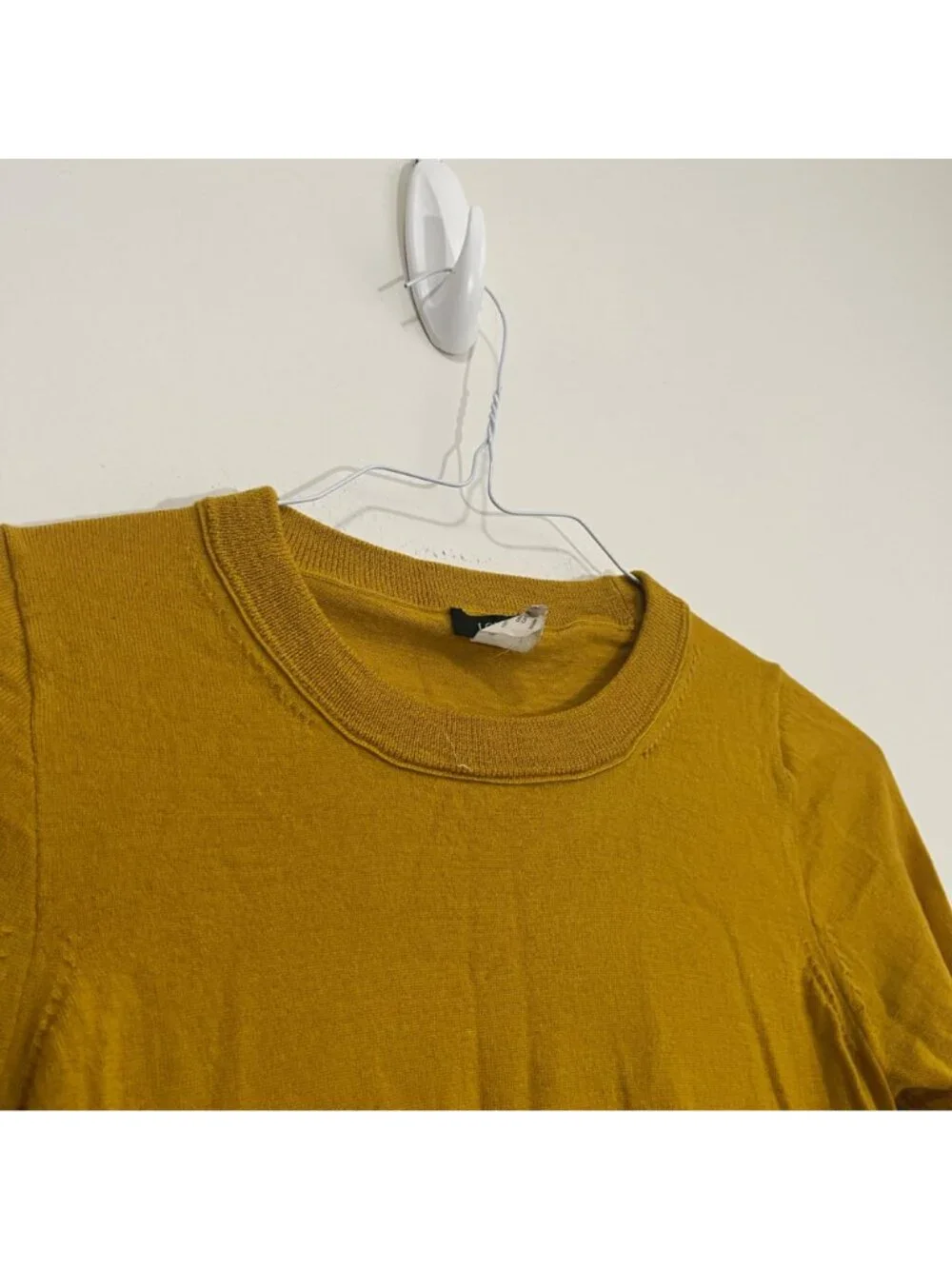 J.Crew Crewneck Mustard 100% Merino Wool Sweater 3/4 Sleeve Classic Preppy Sz S
